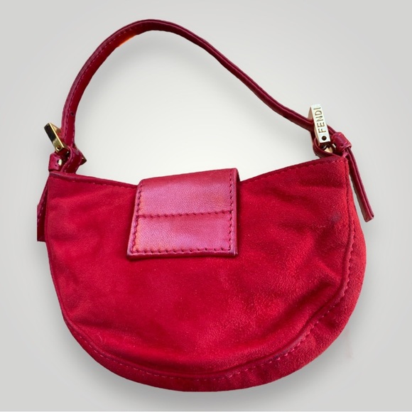 Fendi Red Suede Mini Croissant HandBag - Picture 11 of 11